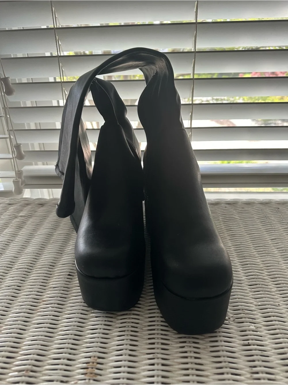 Black Platform Wedge Knee-High Boots - Women